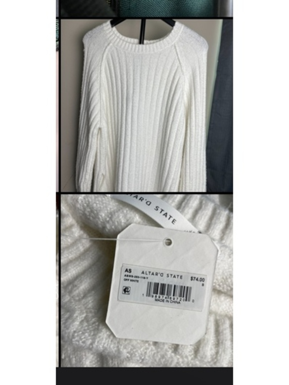Oversized Small Ivory Ribbed Knit Sweater NWT Altar’d State